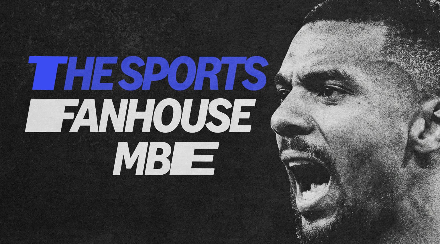 The Sports Fan House MBE title card, over a shouting football fan.